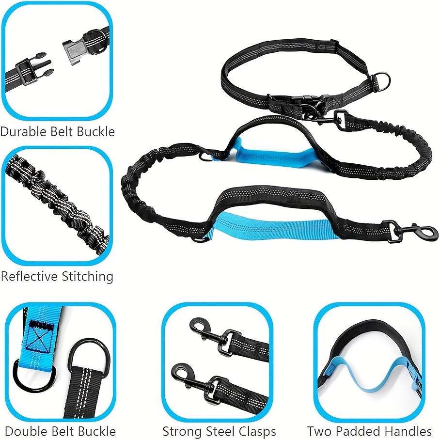 Adjustable Hands-Free Dog Running Leash with Double Handles and Elastic Retractable Rope for Large and Medium Dogs - Perfect for Running, Jogging, and Walking with Your Pet