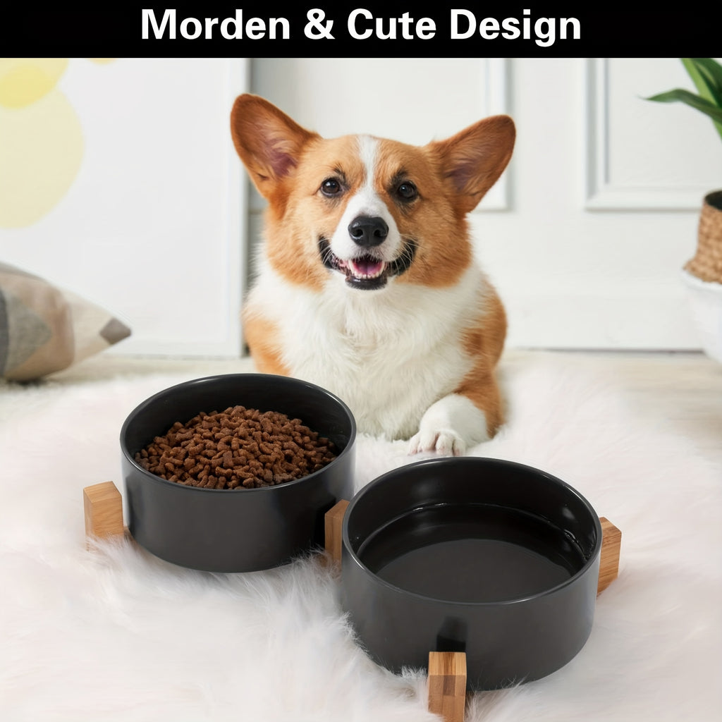 Non-Slip Ceramic Double Pet Food Bowl for Cats and Dogs - Prevents Spills and Slips, Easy to Clean and Durable