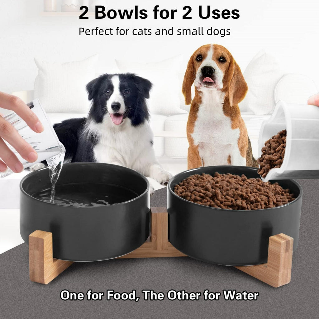 Non-Slip Ceramic Double Pet Food Bowl for Cats and Dogs - Prevents Spills and Slips, Easy to Clean and Durable