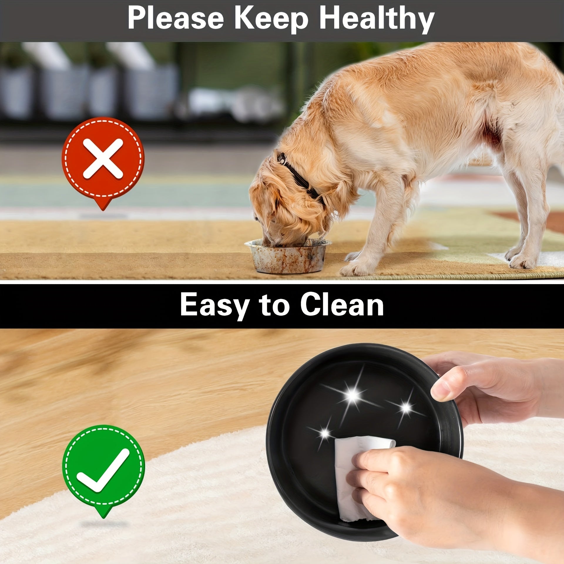 Non-Slip Ceramic Double Pet Food Bowl for Cats and Dogs - Prevents Spills and Slips, Easy to Clean and Durable